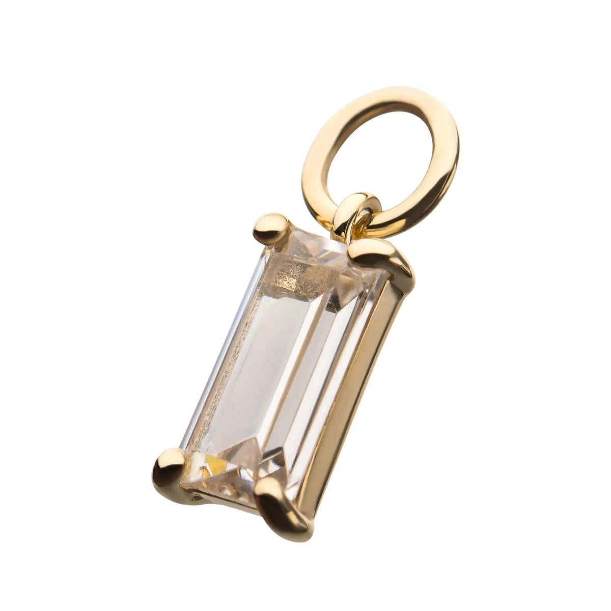 14Kt Yellow Gold Prong Set Baguette Clear Dangle CZ Charm