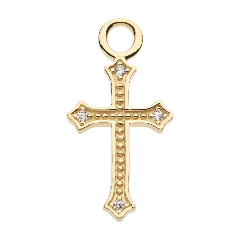 14Kt Yellow Gold Antique Cross with Prong Set CZ Charm