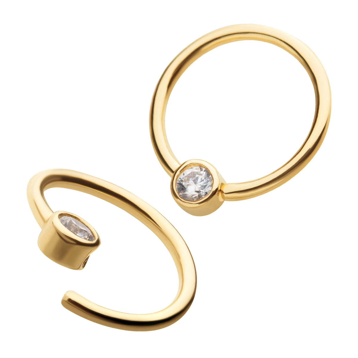 14Kt Yellow Gold with Centerpiece Bezel Set Clear CZ Seamless Split Ring