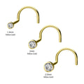 14kt Gold Nose Screw with Bezel Set Clear CZ Gem Top