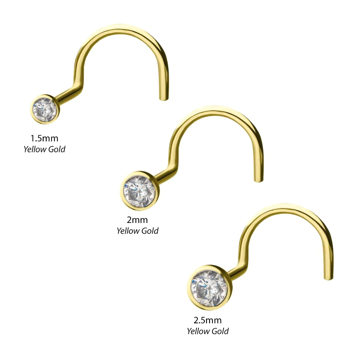 14kt Gold Nose Screw with Bezel Set Clear CZ Gem Top