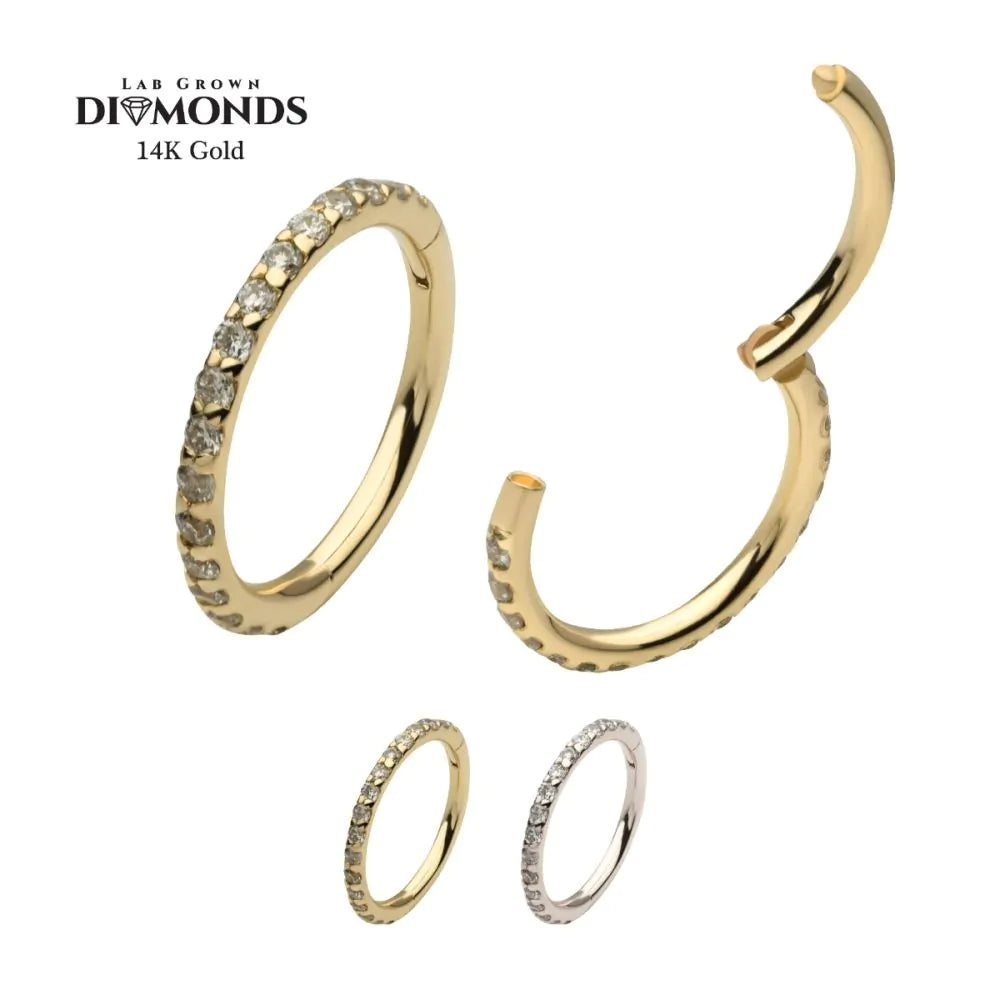 14Kt Gold Eternity Side Facing Hinged Segment Clicker with Prong Set 0.9mm Round Lab-Grown Diamonds