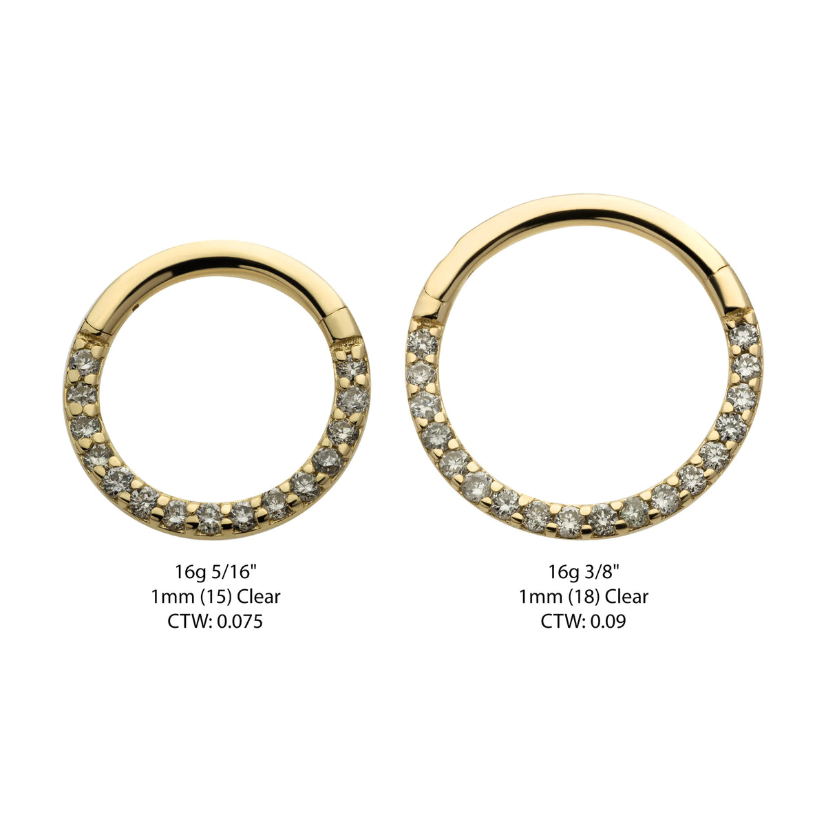 14Kt Yellow Gold Eternity Front Facing Hinged Segment Clicker with Prong Set 1mm Round Lab-Grown Diamonds
