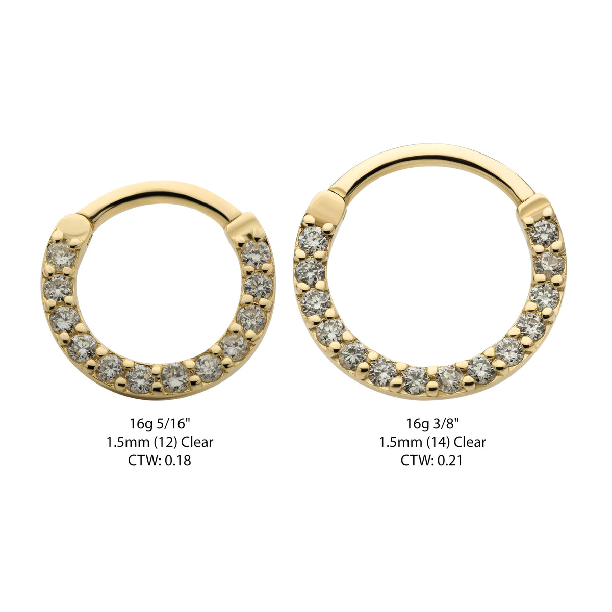 14Kt Yellow Gold Eternity Front Facing Hinged Segment Clicker with Prong Set 1.5mm Round Lab-Grown Diamonds