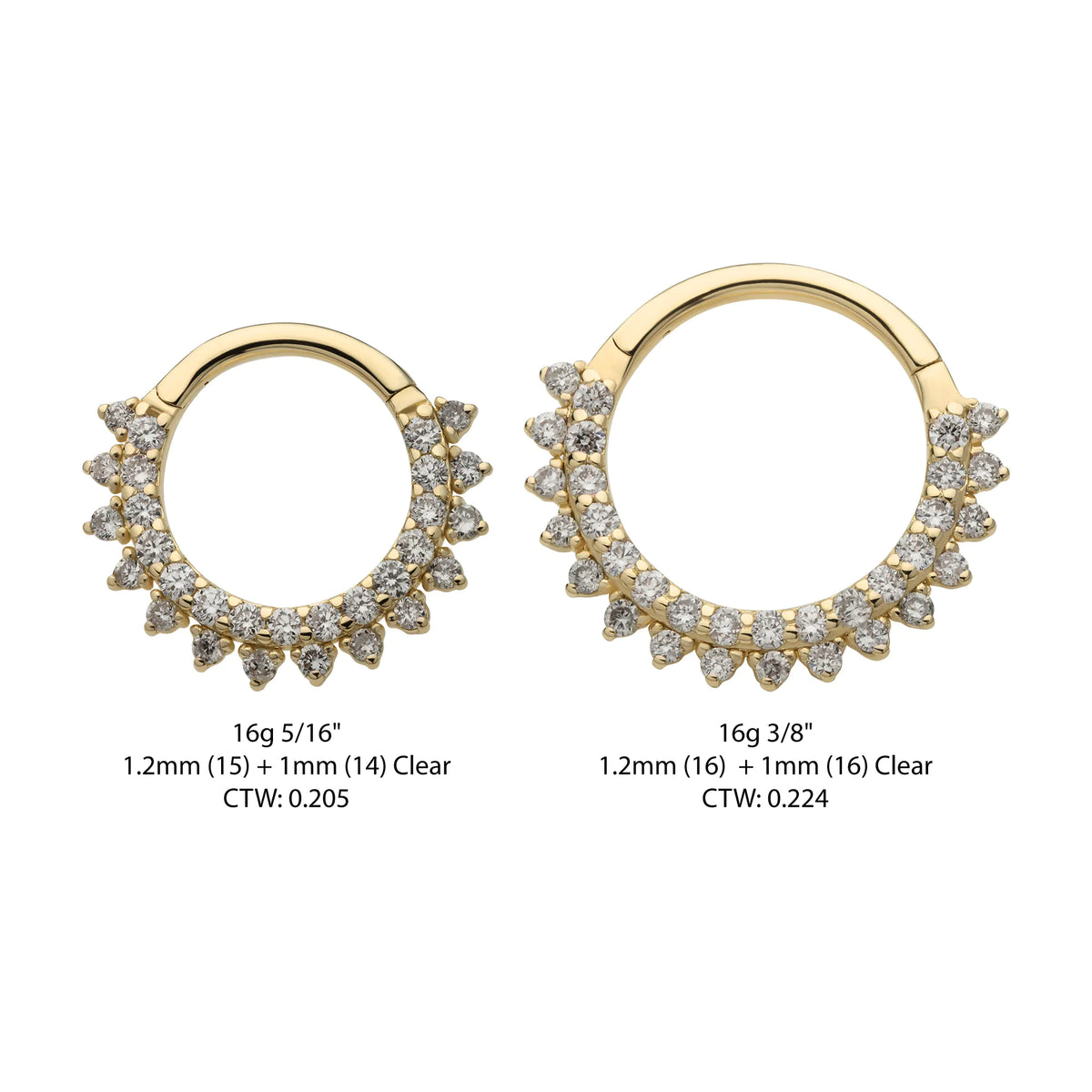 14Kt Yellow Gold Front Facing Hinged Segment Clicker with Double Row Prong Set Round Lab-Grown Diamonds