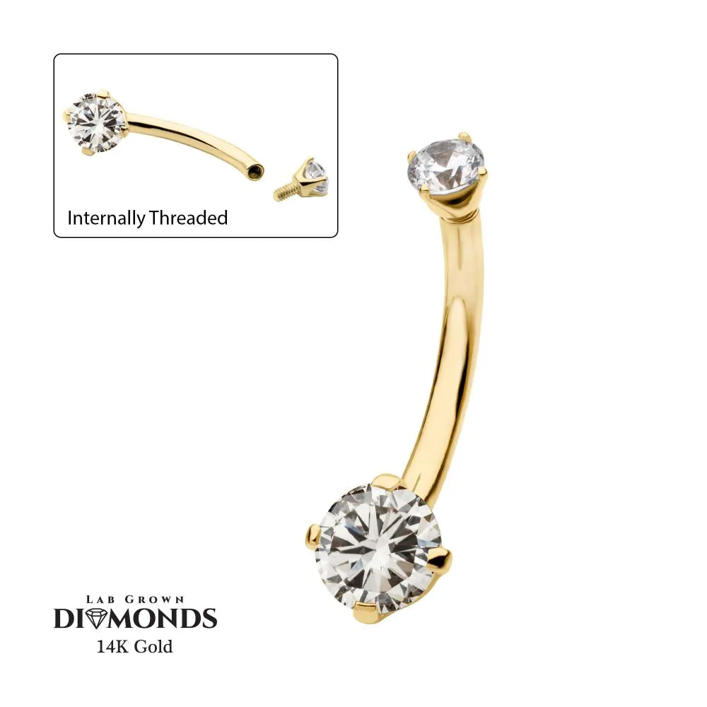 14Kt Gold Internally Threaded Double Round 4-Prong Clear Lab-Grown Diamonds Non-Dangle Navel