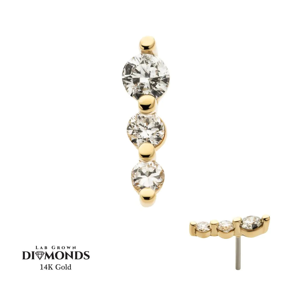 14Kt Yellow Gold Threadless 3-Cluster Gem Top with Prong Set Round Lab-Grown Diamonds