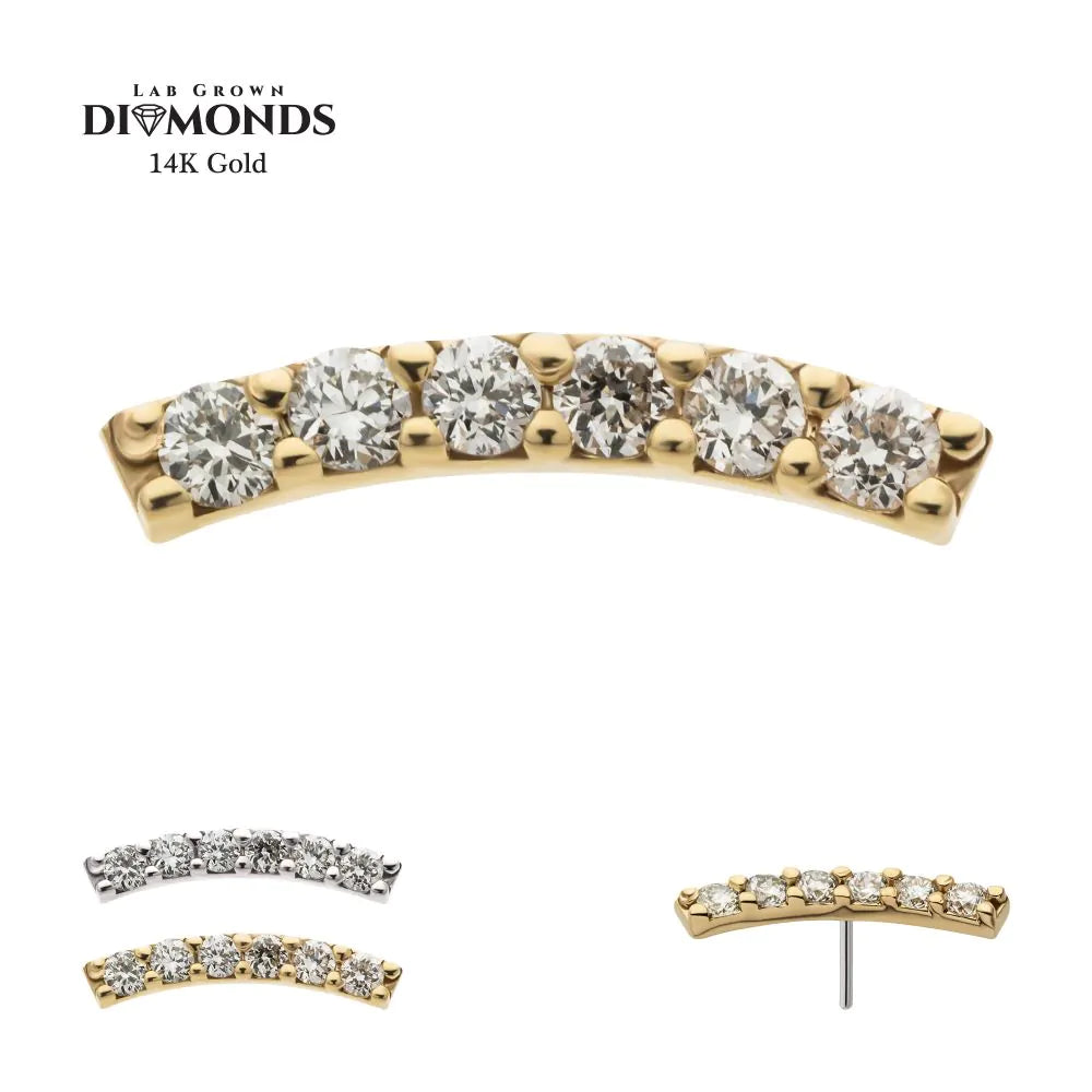 14kt Gold Threadless Curved Bar Top with 6-Cluster Prong Set Lab-Grown Diamonds