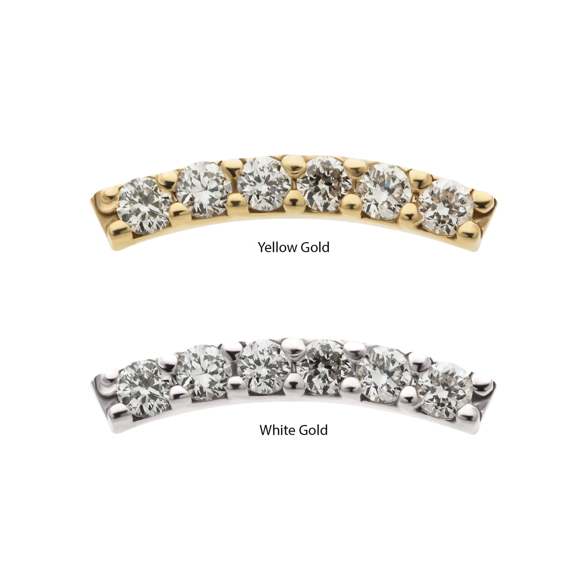 14kt Gold Threadless Curved Bar Top with 6-Cluster Prong Set Lab-Grown Diamonds