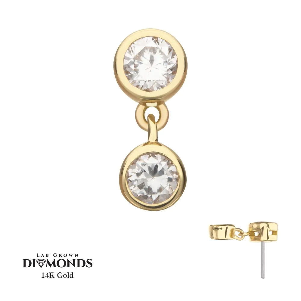 14Kt Yellow Gold Threadless Double Bezel Lab-Grown Diamond Dangle Top