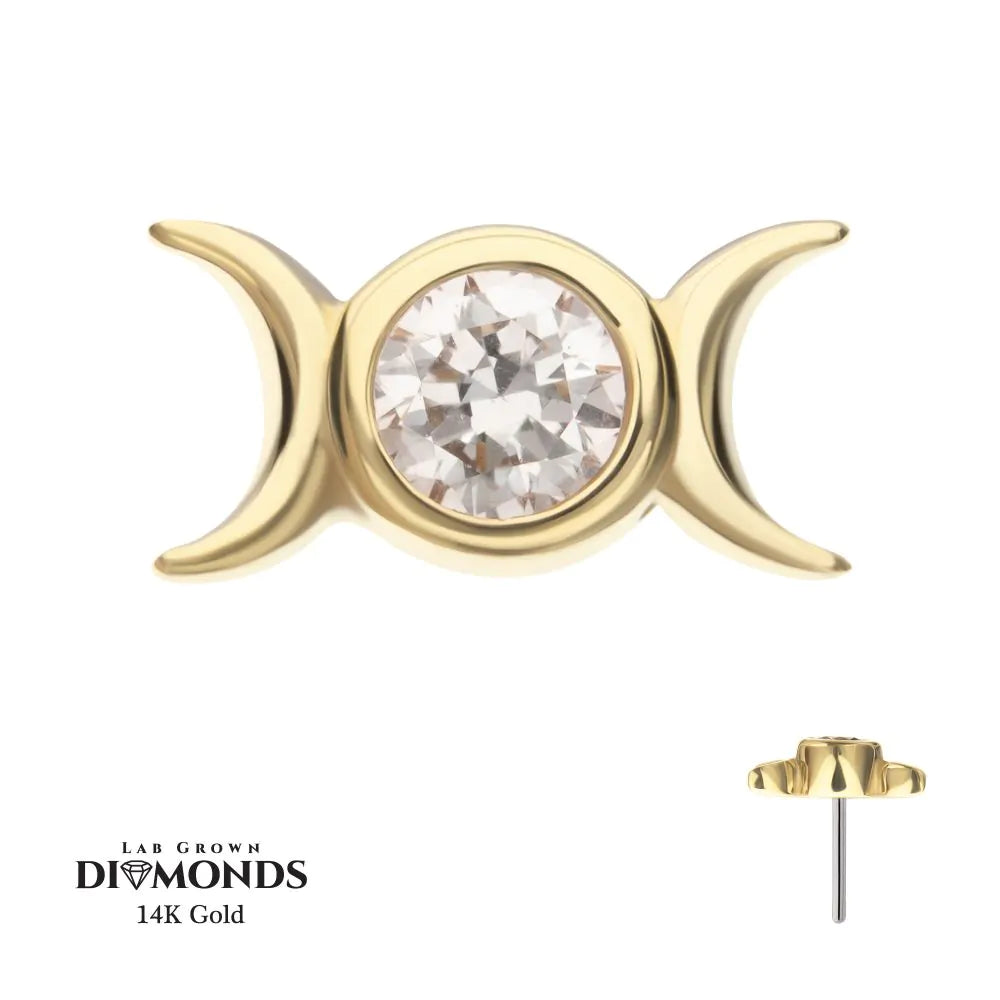 14Kt Yellow Gold Threadless Triple Moon Phase Top with Bezel Lab-Grown Diamond