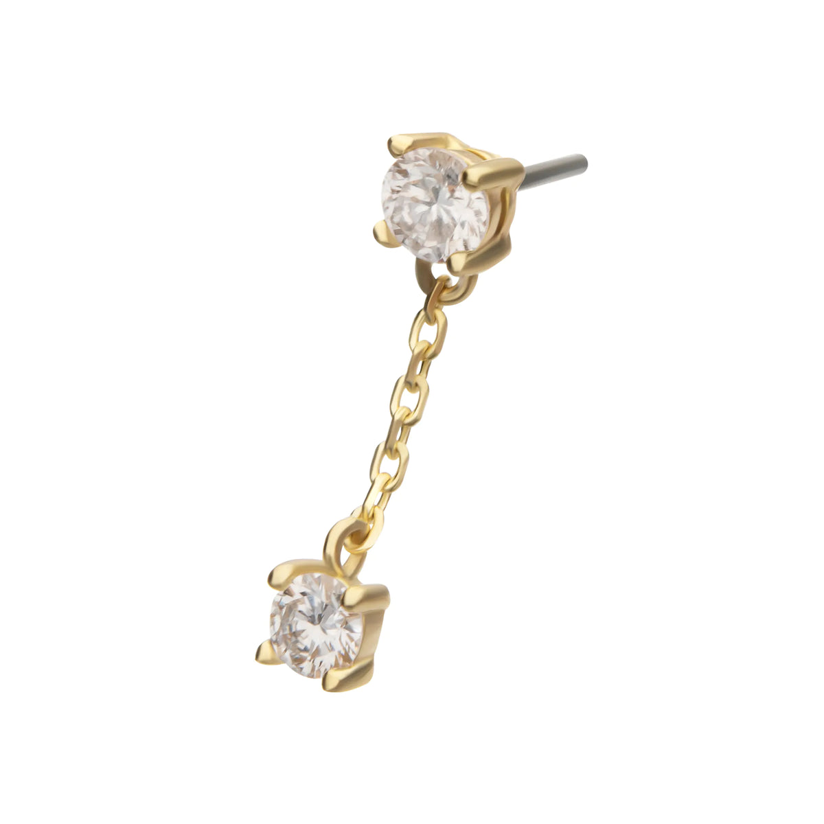 14Kt Yellow Gold Threadless Double Prong Set Lab-Grown Diamonds Dangle Top