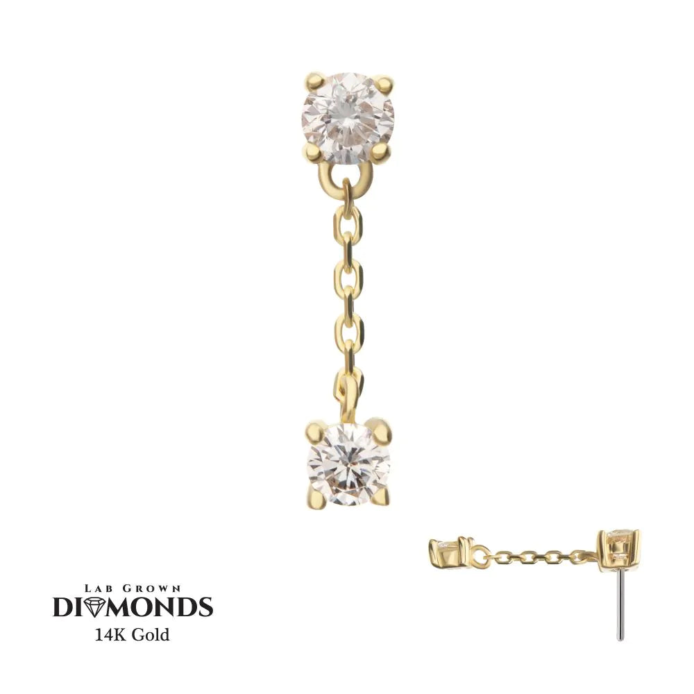 14Kt Yellow Gold Threadless Double Prong Set Lab-Grown Diamonds Dangle Top