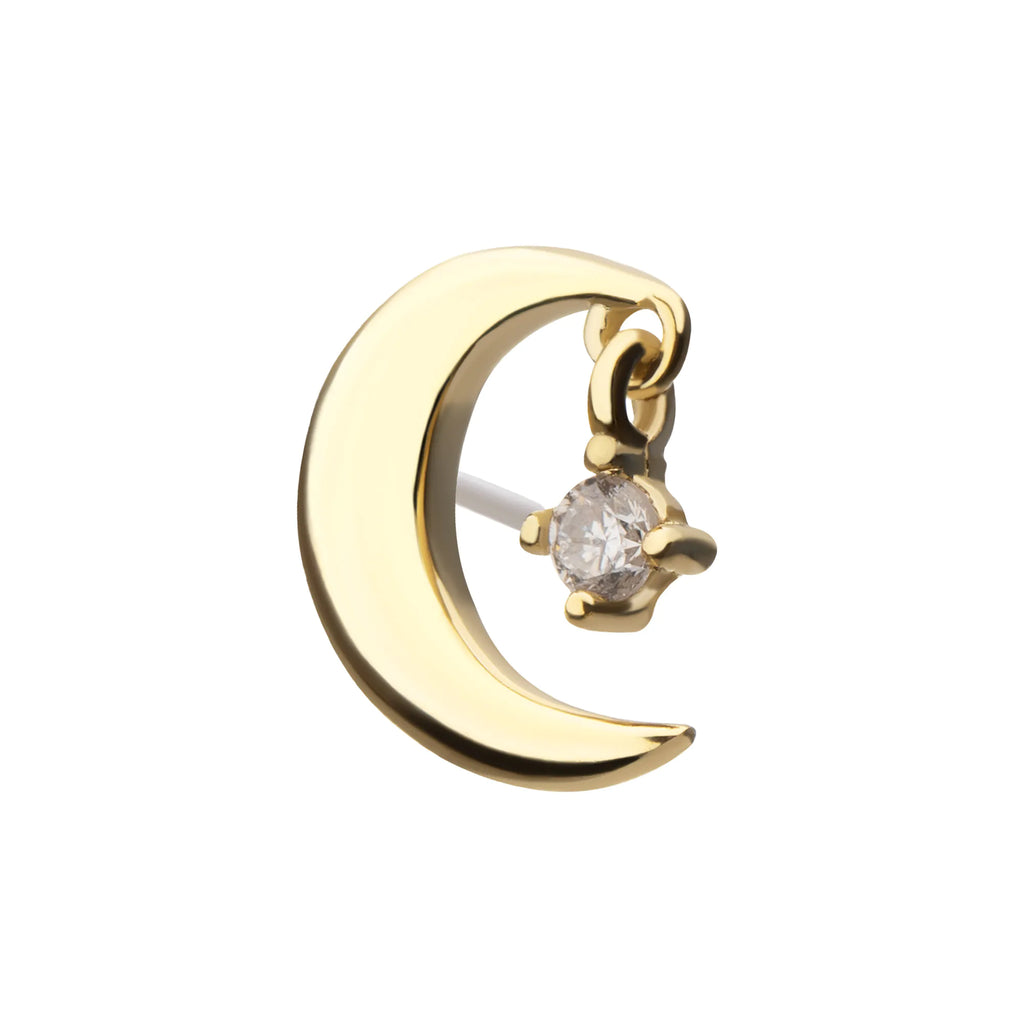 14Kt Yellow Gold Threadless Crescent Moon Top with Prong Set Lab-Grown Diamond Dangle