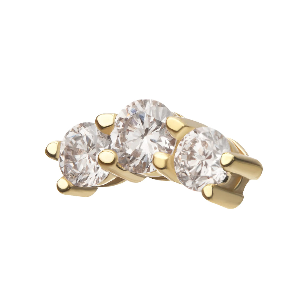 14Kt Yellow Gold Threadless Curved Bar Top with 3-Cluster Prong Set Lab-Grown Diamonds