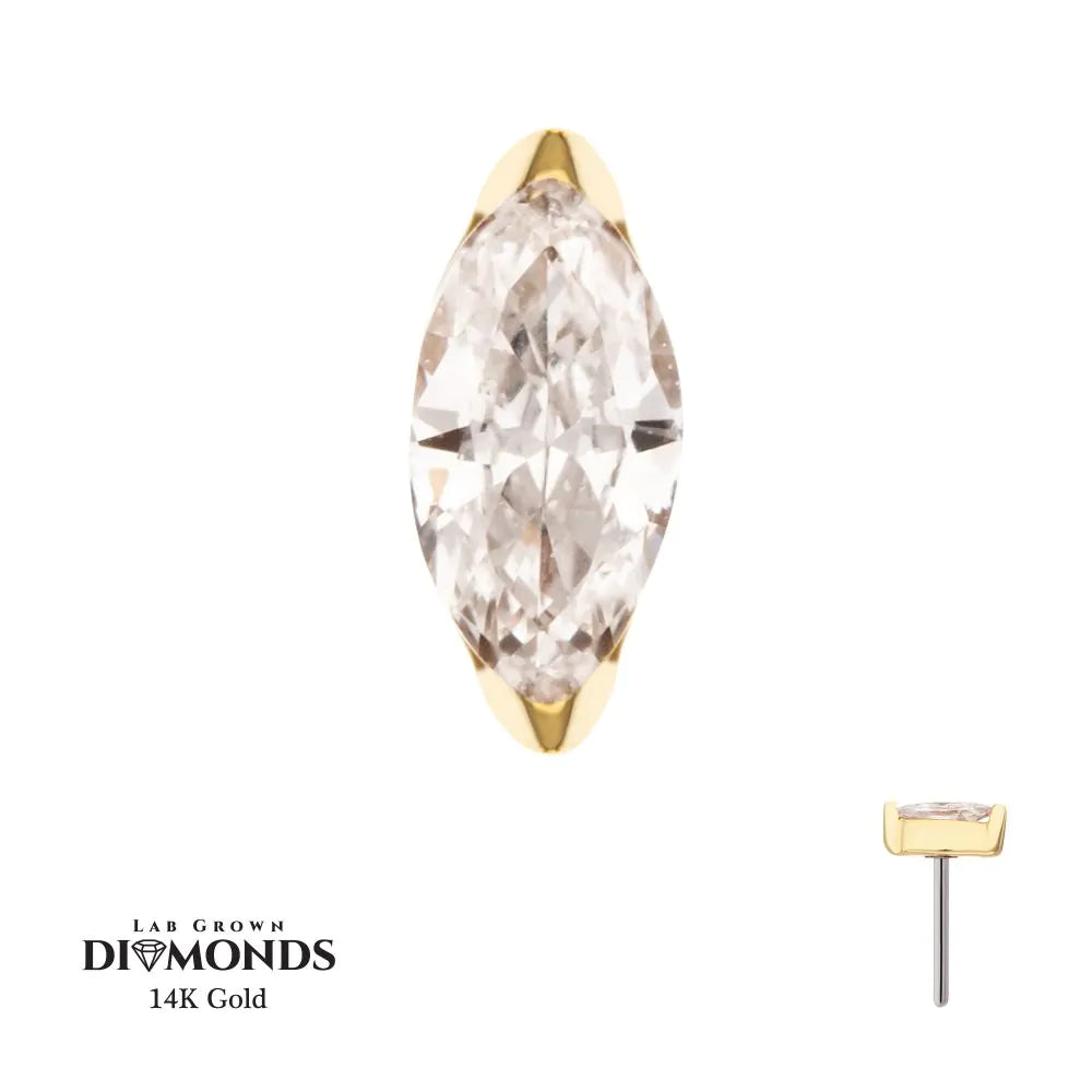 14Kt Yellow Gold Threadless 2-Prong Marquise Lab-Grown Diamond Top