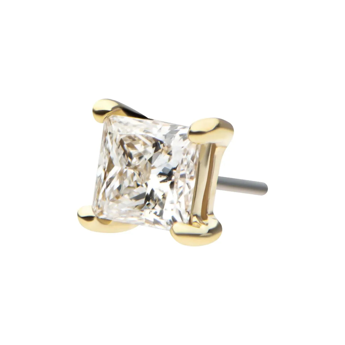14Kt Gold 4 Prong Setting Princess Cut Clear Lab-Grown Diamond Threadless Top