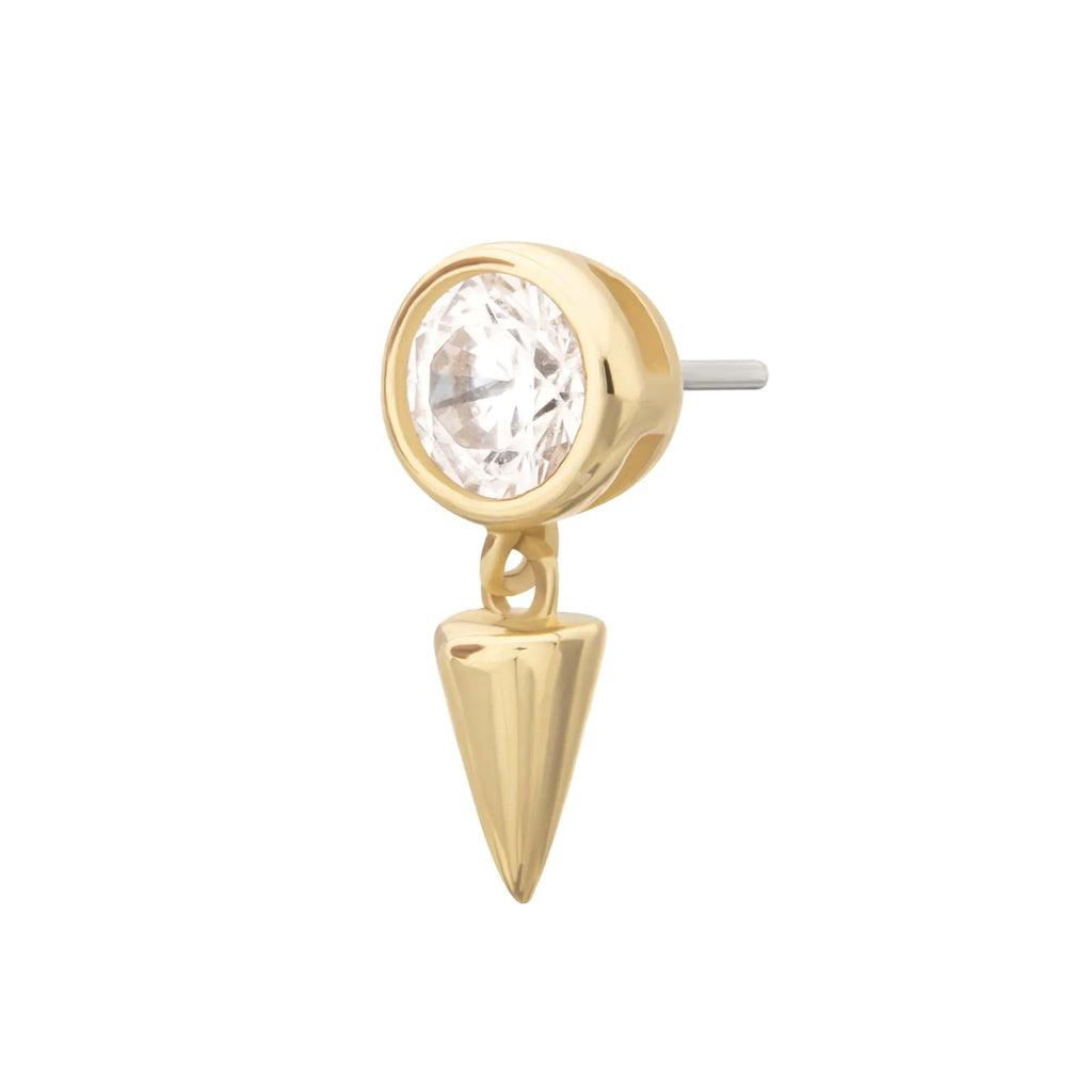 14Kt Gold Threadless Bezel Round Lab-Grown Diamond Top with Spike Dangle