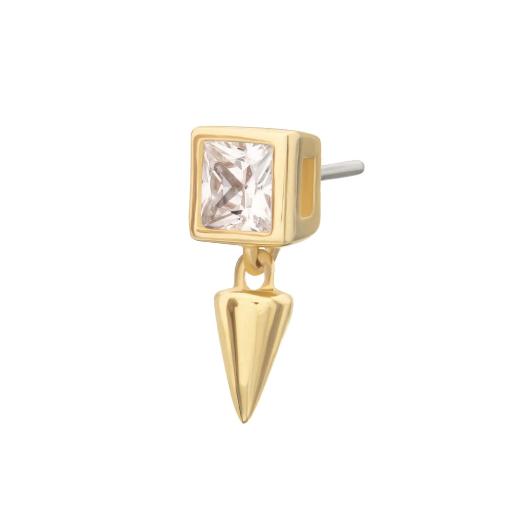 14Kt Gold Threadless Bezel Princess Cut Lab-Grown Diamond Top with Spike Dangle