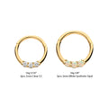 14Kt Yellow Gold with Prong Set Clear CZ/White Synthetic Opal 3-Cluster Front Facing Hinged Segment Clicker