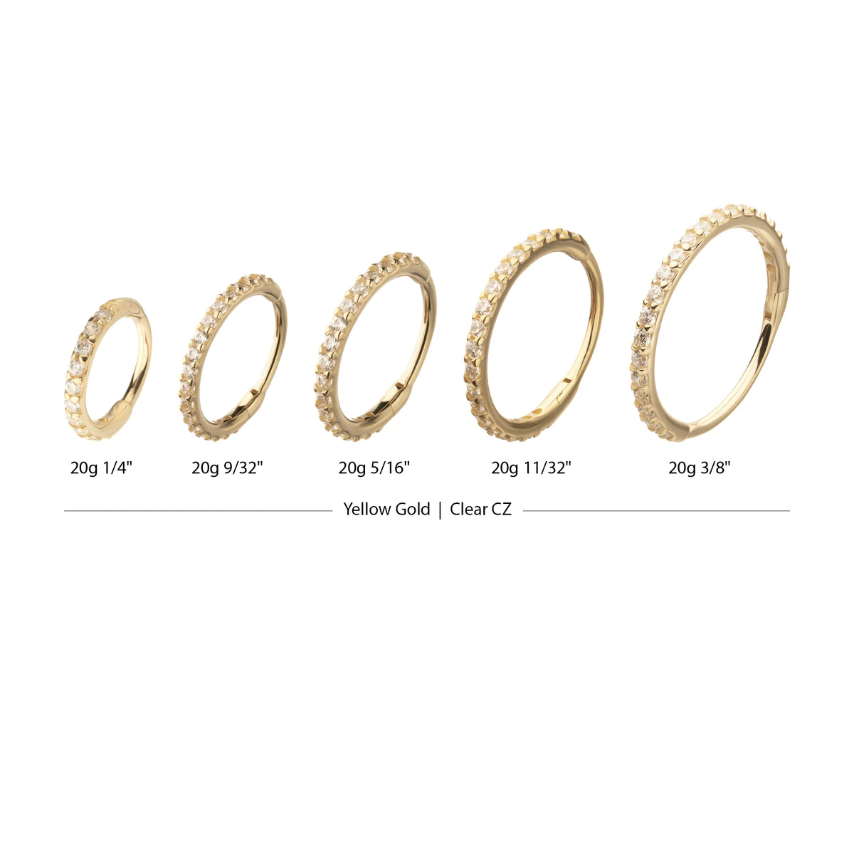 20g 14Kt Gold Prong Set 1mm Eternity Round Gem Side Facing Hinged Segment Clicker