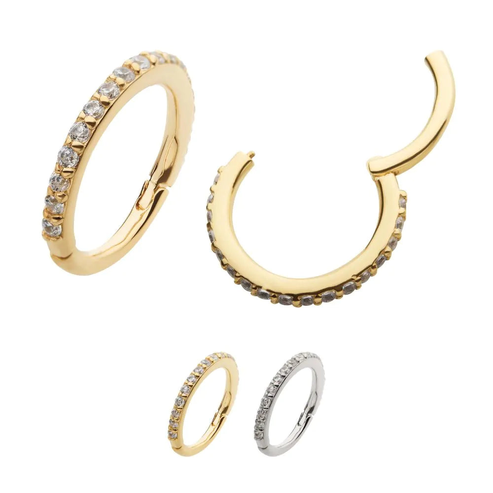 14Kt Gold Prong Set 1mm Eternity Round Gem Side Facing Hinged Segment Clicker