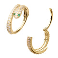14Kt Yellow Gold Pave Gem with Emerald-Eye Snake Side Facing Hinged Segment Clicker