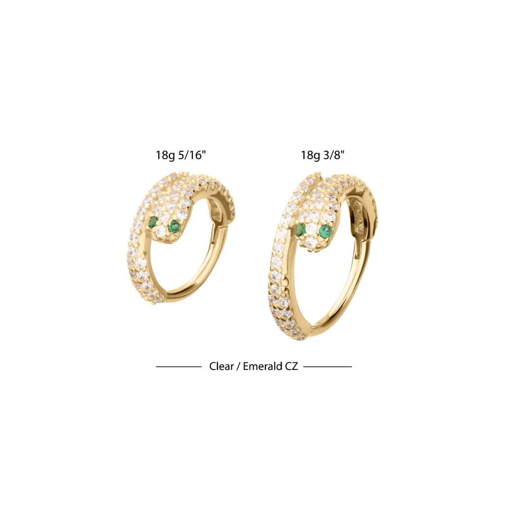14Kt Yellow Gold Pave Gem with Emerald-Eye Snake Side Facing Hinged Segment Clicker