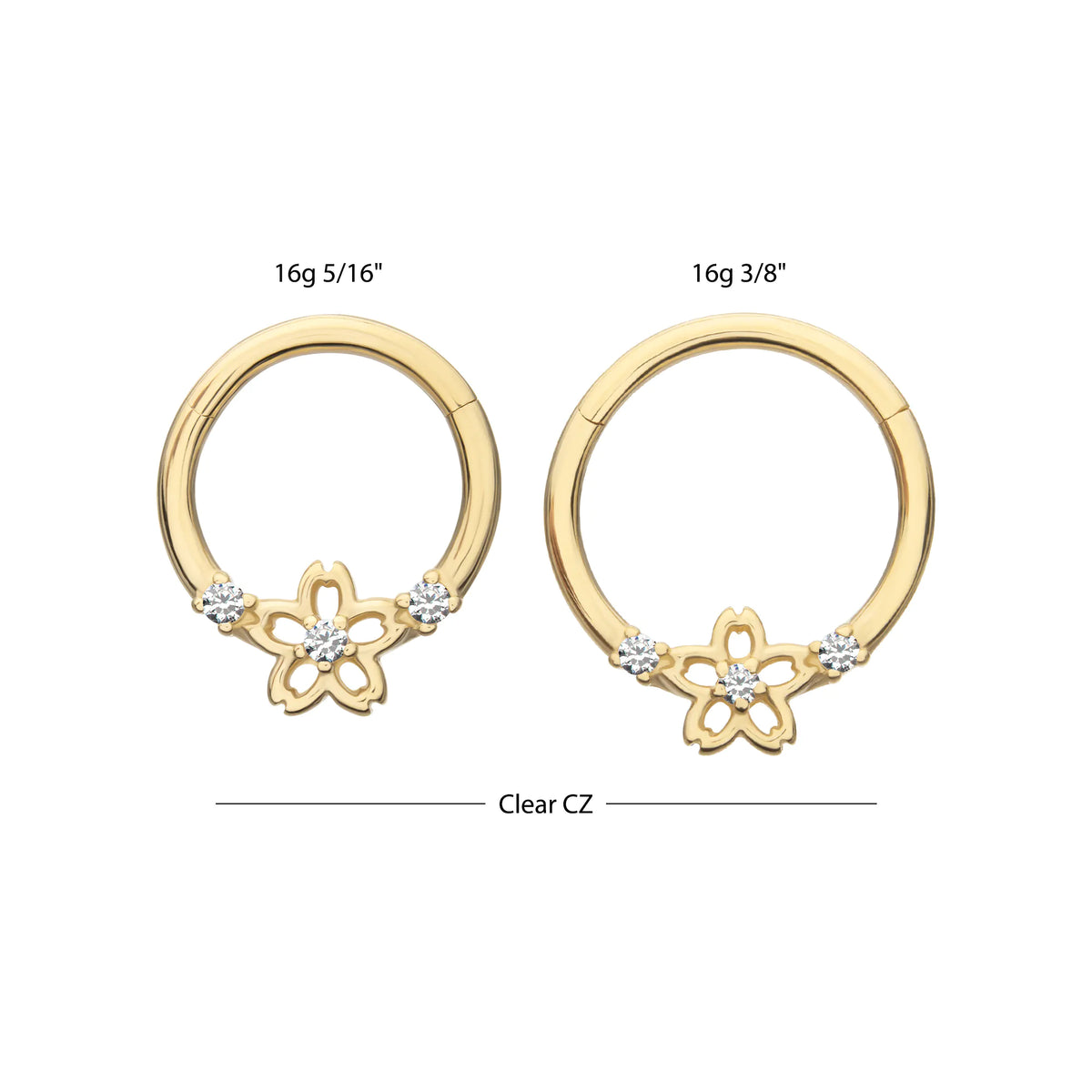 14Kt Yellow Gold Prong Set Gem Cherry Blossom Flower Front Facing Hinged Segment Clicker