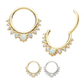 14Kt Gold Prong Set Gem Cluster with 3mm White Opal Front Facing Hinged Segment Clicker
