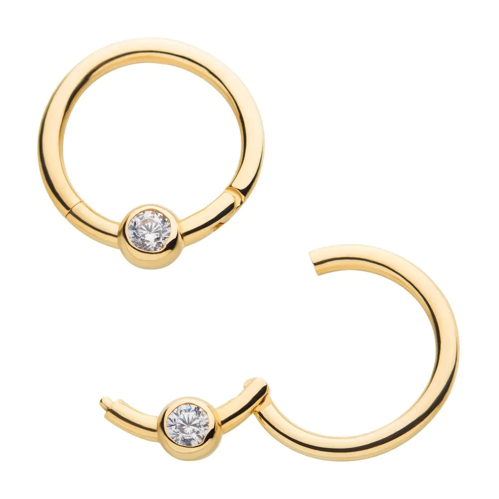 14Kt Yellow Gold with Bezel Set Clear CZ Front Facing Hinged Segment Clicker