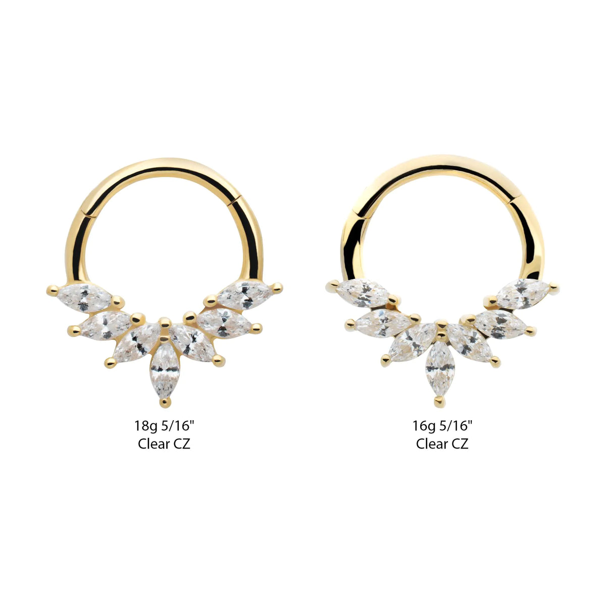 14Kt Yellow Gold Pronged Marquise CZ 7-Cluster Wreath Hinged Segment Clicker