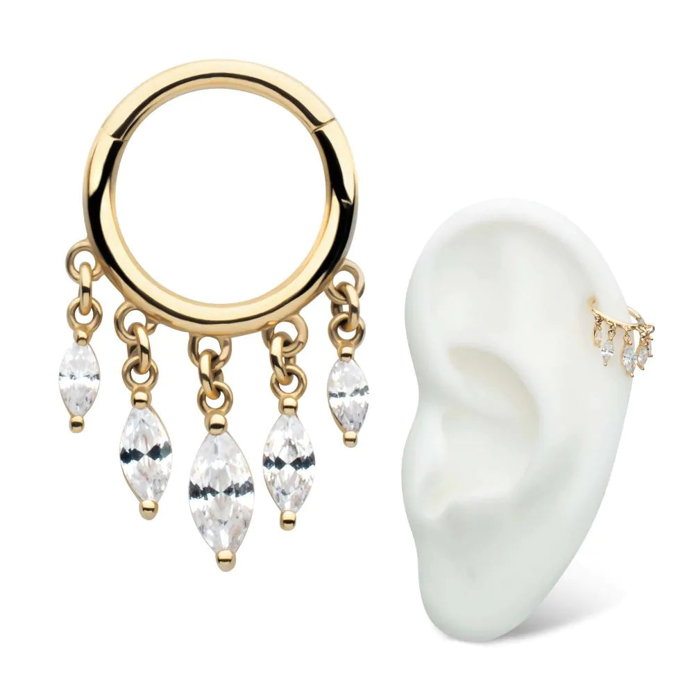 14Kt Yellow Gold 5 Marquise CZ Dangle Charm Hinged Segment Clicker
