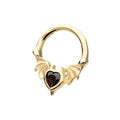 14Kt Yellow Gold Carved Bat Wings with Devil Heart Bezel Gem Front Facing Hinged Segment Clicker