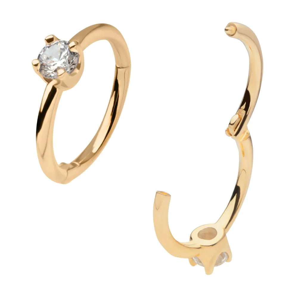 14Kt Yellow Gold with Prong Set Single Clear CZ Side Facing Hinged Segment Clicker