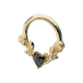 14Kt Yellow Gold Prong Set Black Heart with Rose Vine Design Front Facing Hinged Segment Clicker
