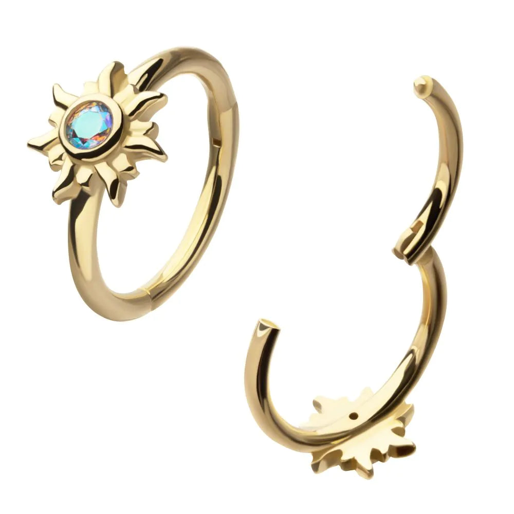 14Kt Yellow Gold Bezel Gem Sunburst Side Facing Hinged Segment Clicker
