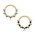 14Kt Yellow Gold Alternating Spike & Prong Set Round Gem Front Facing Hinged Segment Clicker