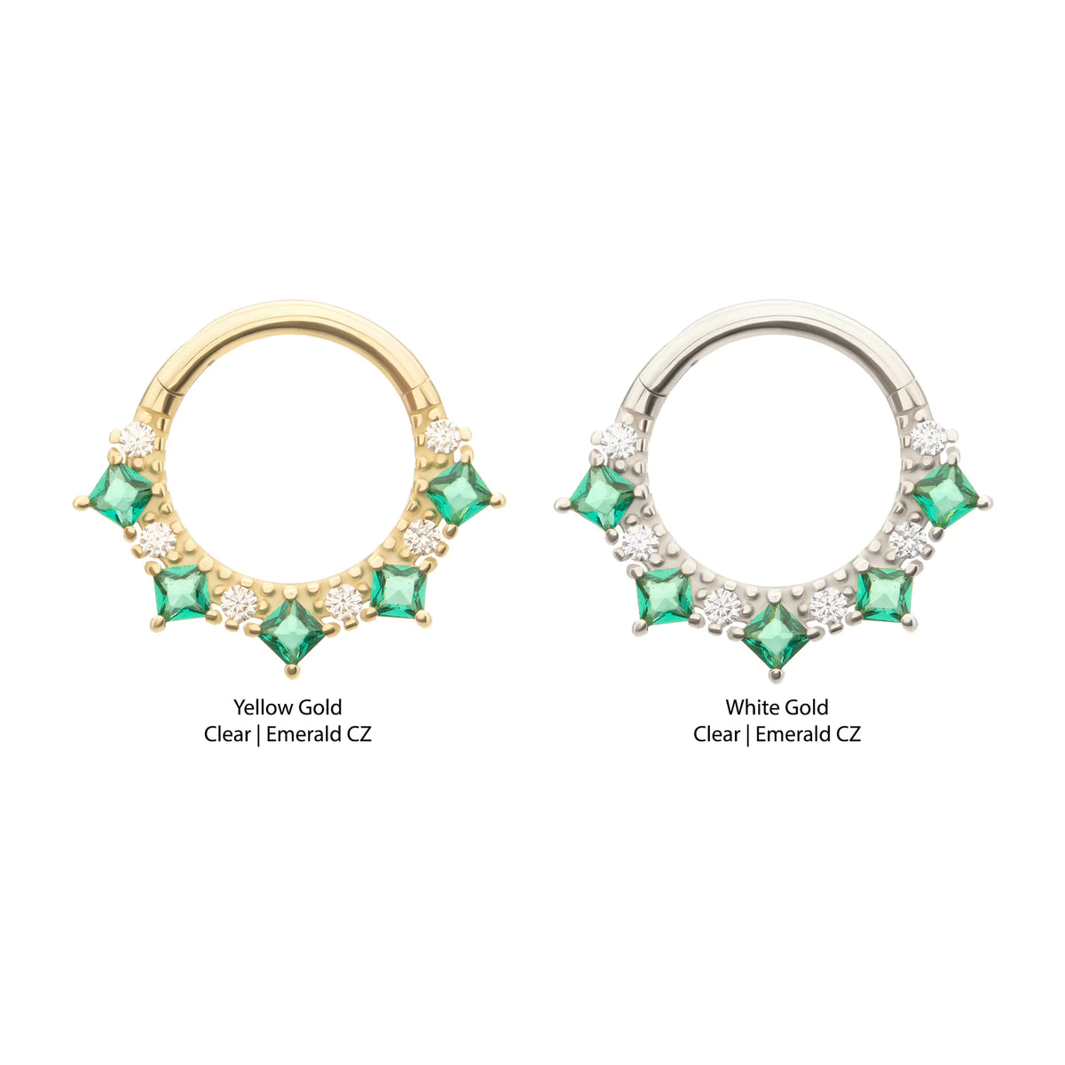 14Kt Gold Alternating Round & Princess Cut Prong Set Gem Front Facing Hinged Segment Clicker