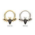 14Kt Gold Flying Bat with Prong Set Black Gem Front Facing Hinged Segment Clicker