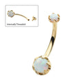 14Kt Yellow Gold Internally Threaded Double Round 6-Prong White Opal Non-Dangle Navel