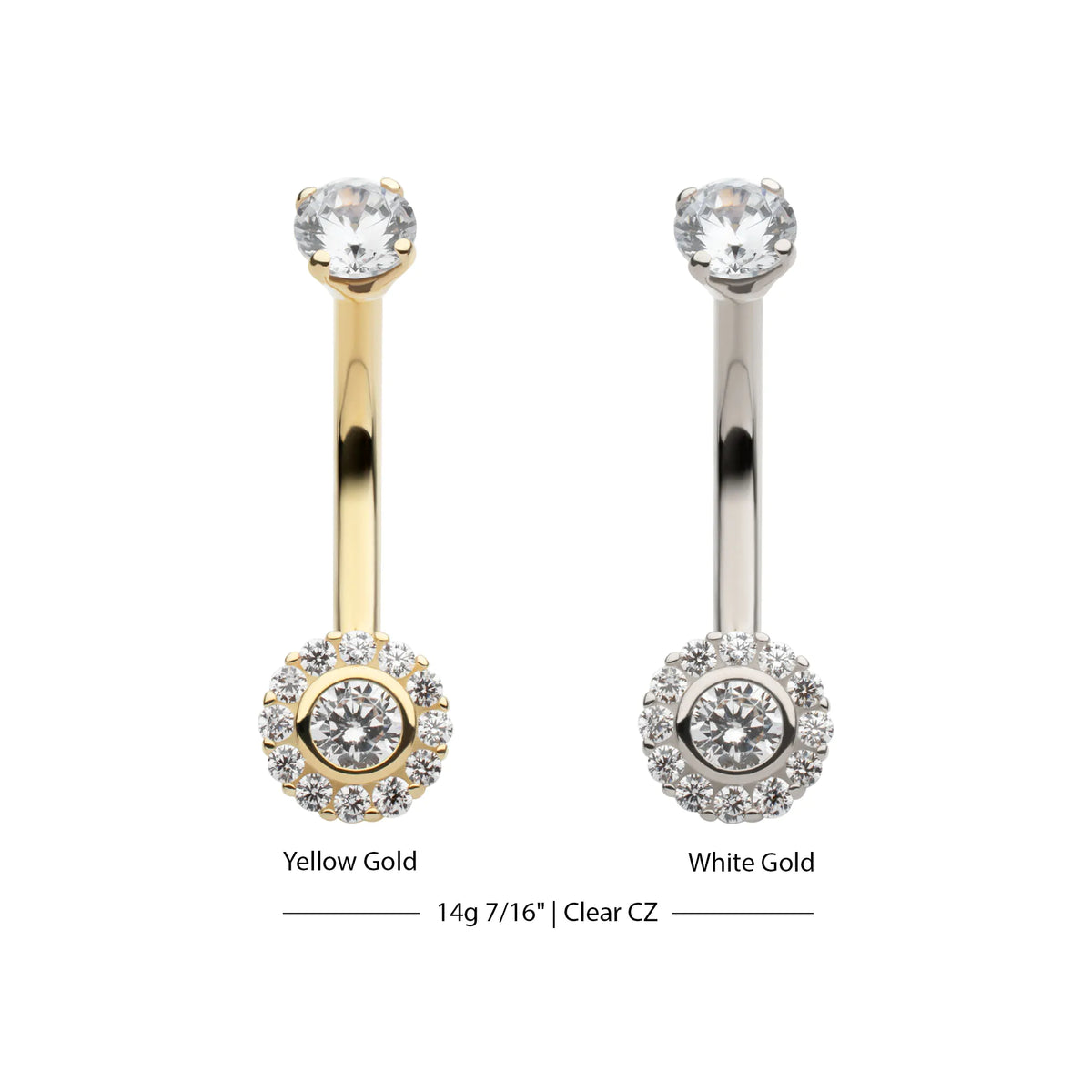 14Kt Gold Internally Threaded Multi Clear CZ Flower Shape Non-Dangle Navel