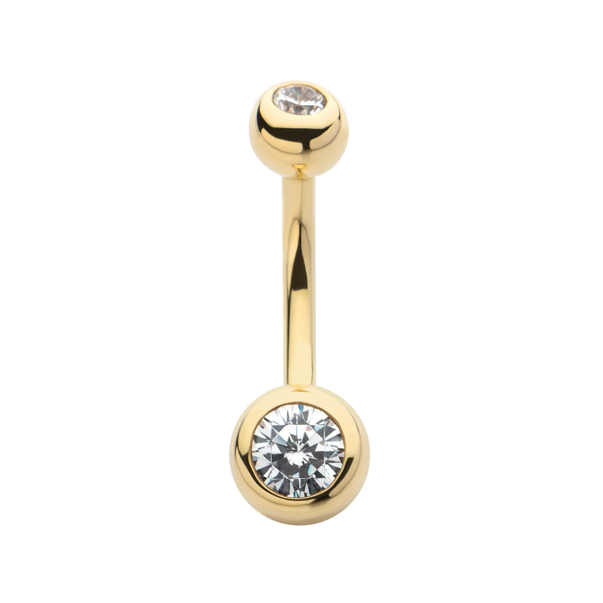 14Kt Yellow Gold Double Bezel Clear CZ Internally Threaded Top with Non-Dangle Navel