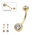 14Kt Gold Internally Threaded Double Round Bezel Clear CZ Non-Dangle Navel
