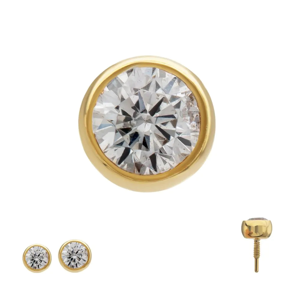 14Kt Yellow Gold M0.8 Internally Threaded Round Back Bezel Set Gem Top