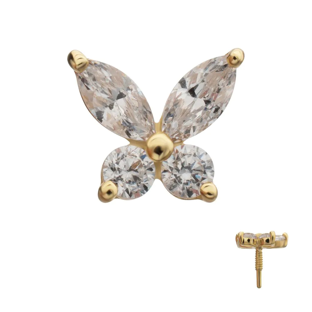 14Kt Yellow Gold M0.8 Internally Threaded Butterfly Prong Set Gem Top