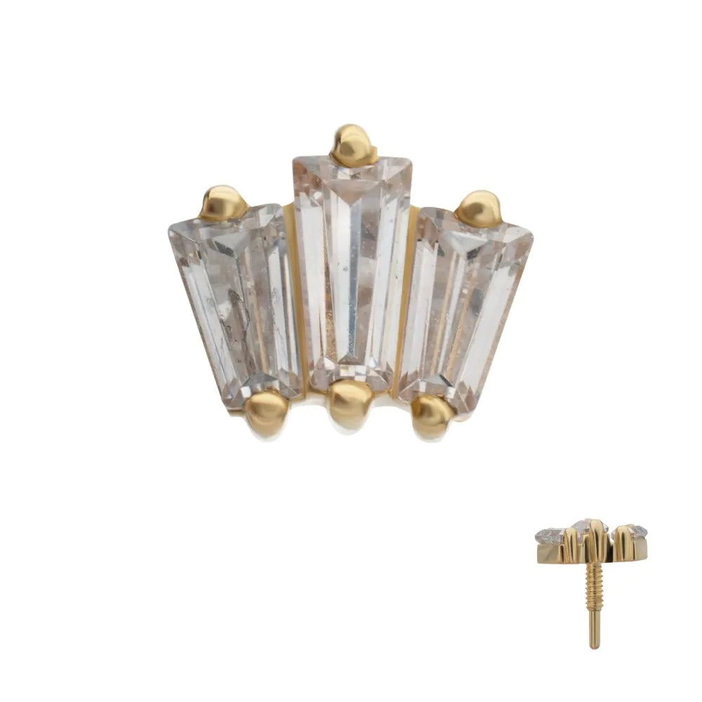 14Kt Yellow Gold M0.8 Internally Threaded Prong Set Triple Baguette Cluster Top