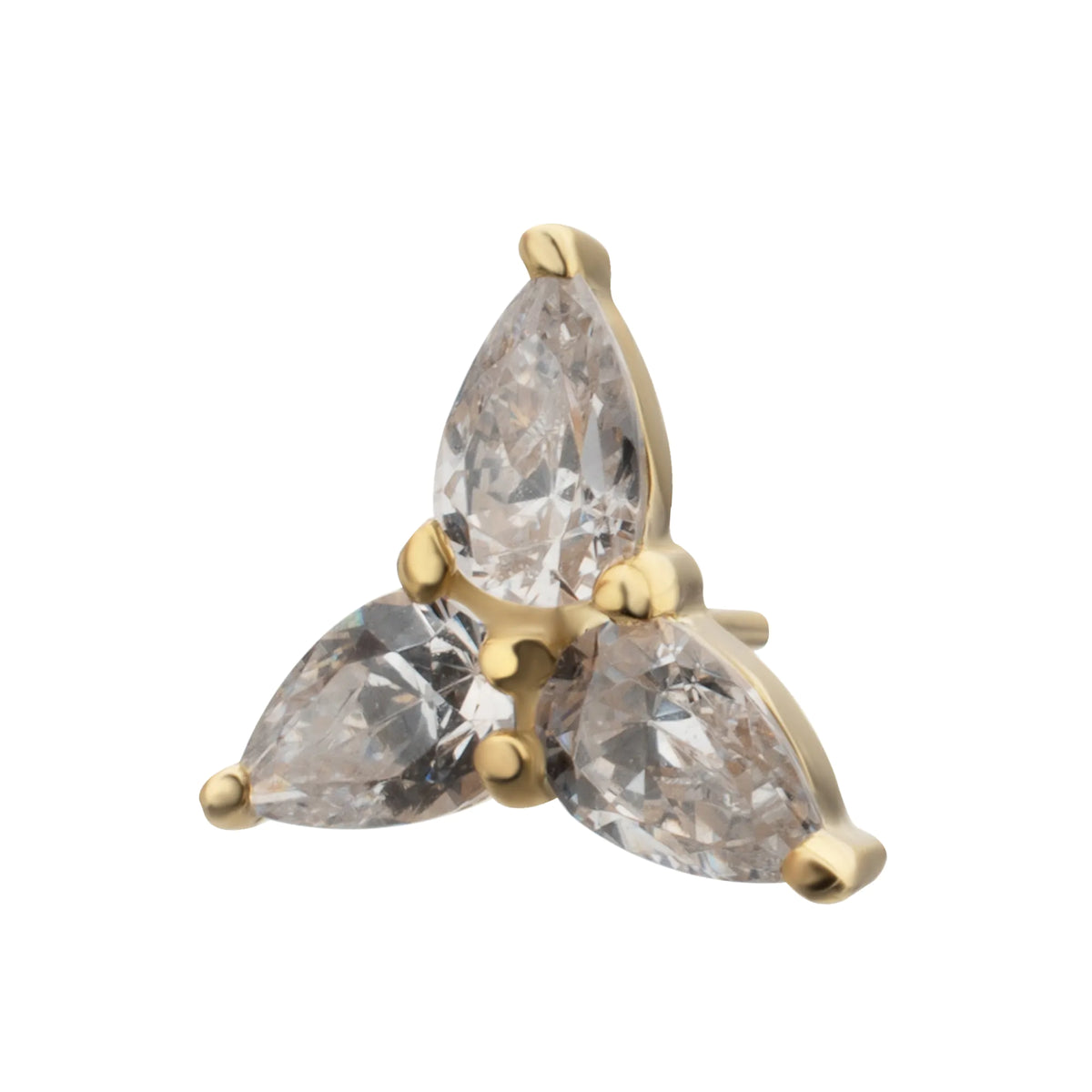 14Kt Yellow Gold M0.8 Internally Threaded Prong Set Trinity Teardrop Gem Top