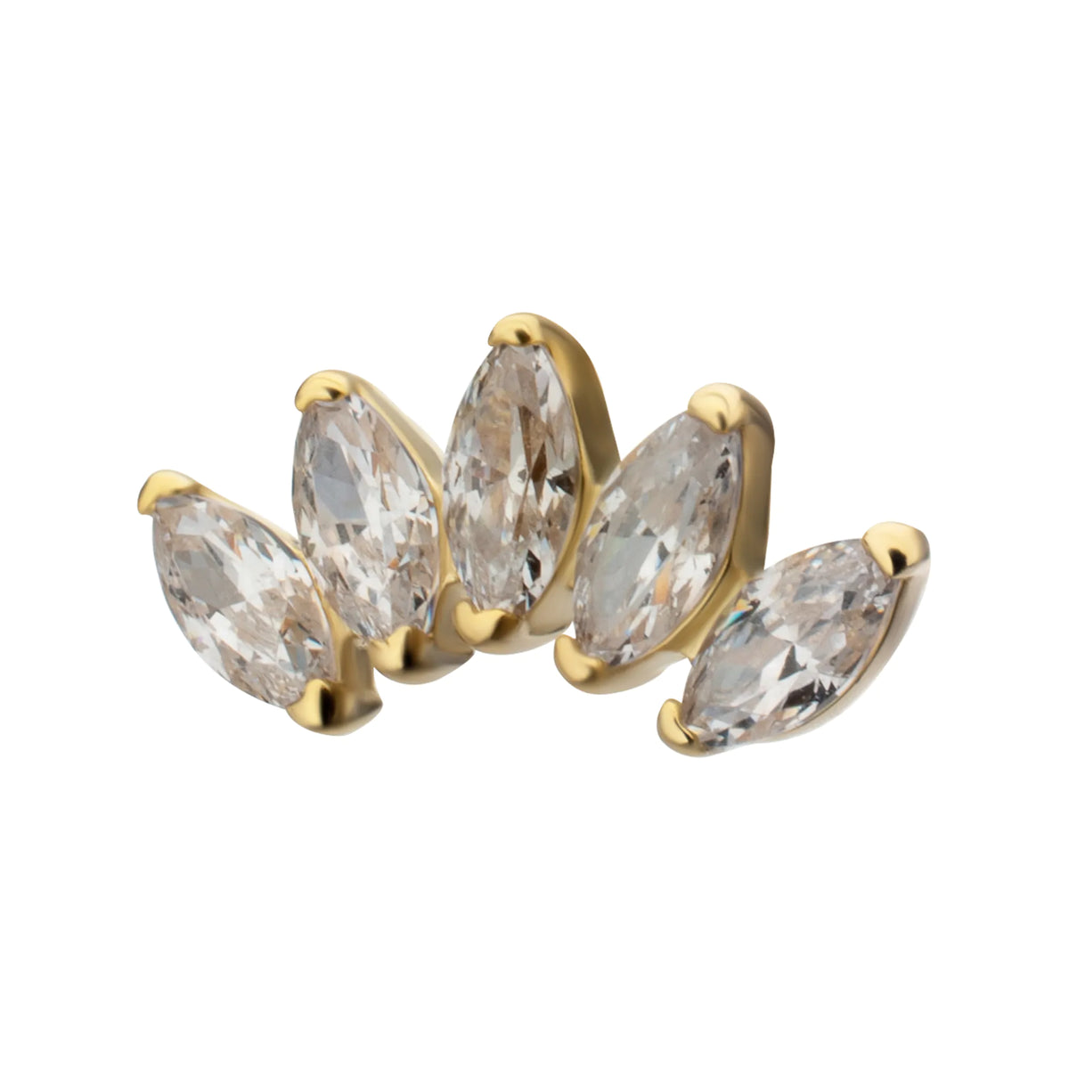 14Kt Yellow Gold M0.8 Internally Threaded Five-Gem Fan Marquise Cluster Top