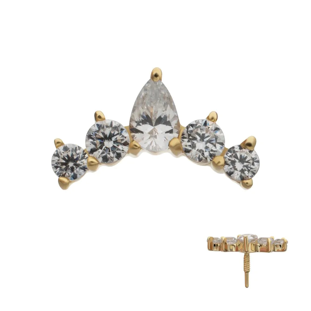 14Kt Yellow Gold M0.8 Internally Threaded Teardrop 5-Cluster Top